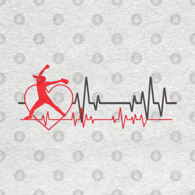 Softball Fastpitch Pitcher EKG Heartbeat Heart Love Softball Pitching by TeeCreations